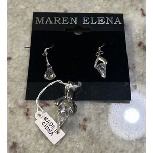 Maren Elena Crystal Silver Plated Jewelry Set Earrings & Necklace Charm